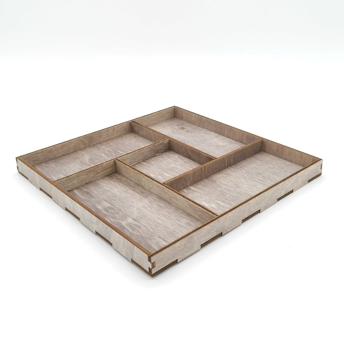 Laser Cut Wooden Square Serving Tray With Five Unique Designed Compartments Free Vector