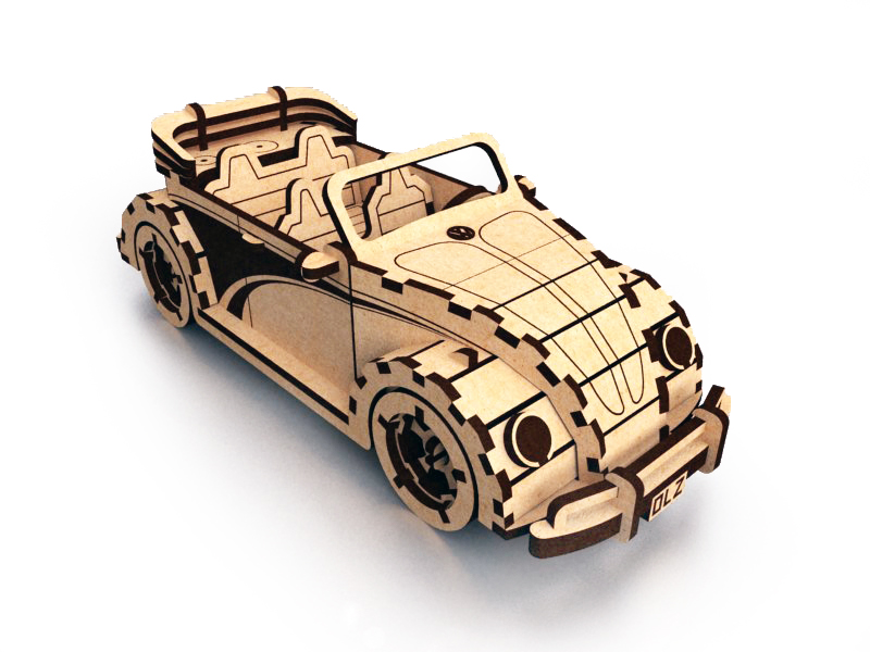 Laser Cut Volkswagen Fusca Beetle Convertible 3D Puzzle DXF File