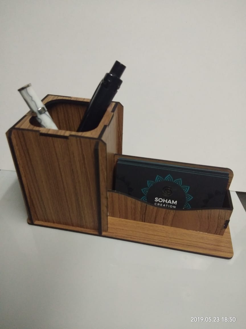 Laser Cut Business Card Holder Stand With Pen Marker Holder Free Vector