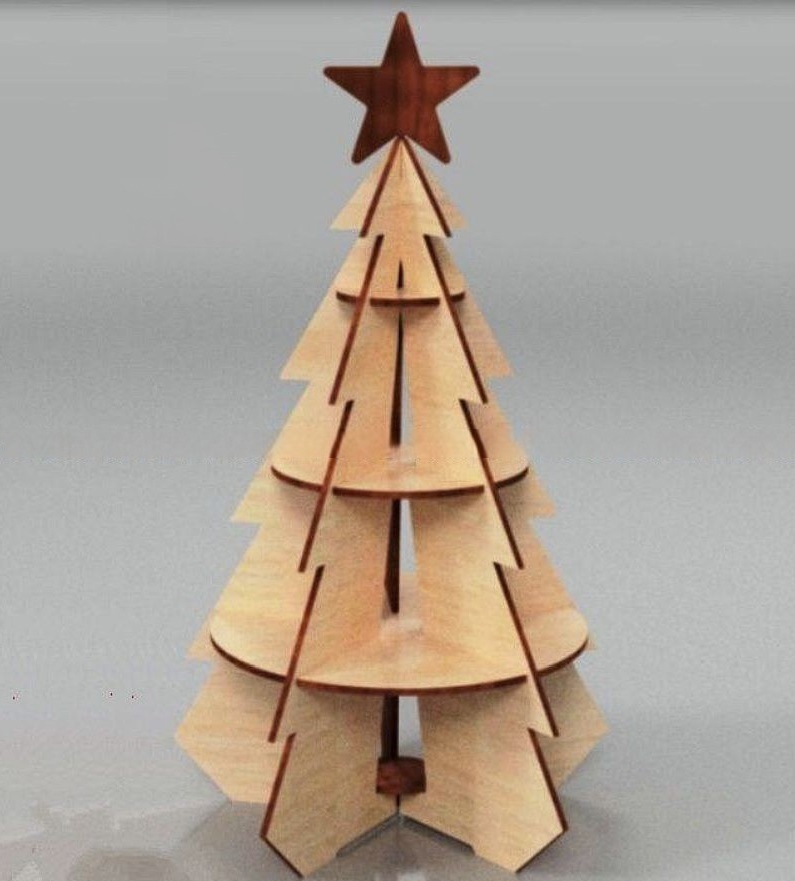 Laser Cut Christmas Tree With Star Free Vector