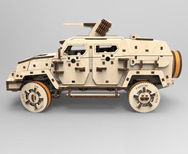 Laser Cut Armored Car 3D Puzzle 3mm Free Vector