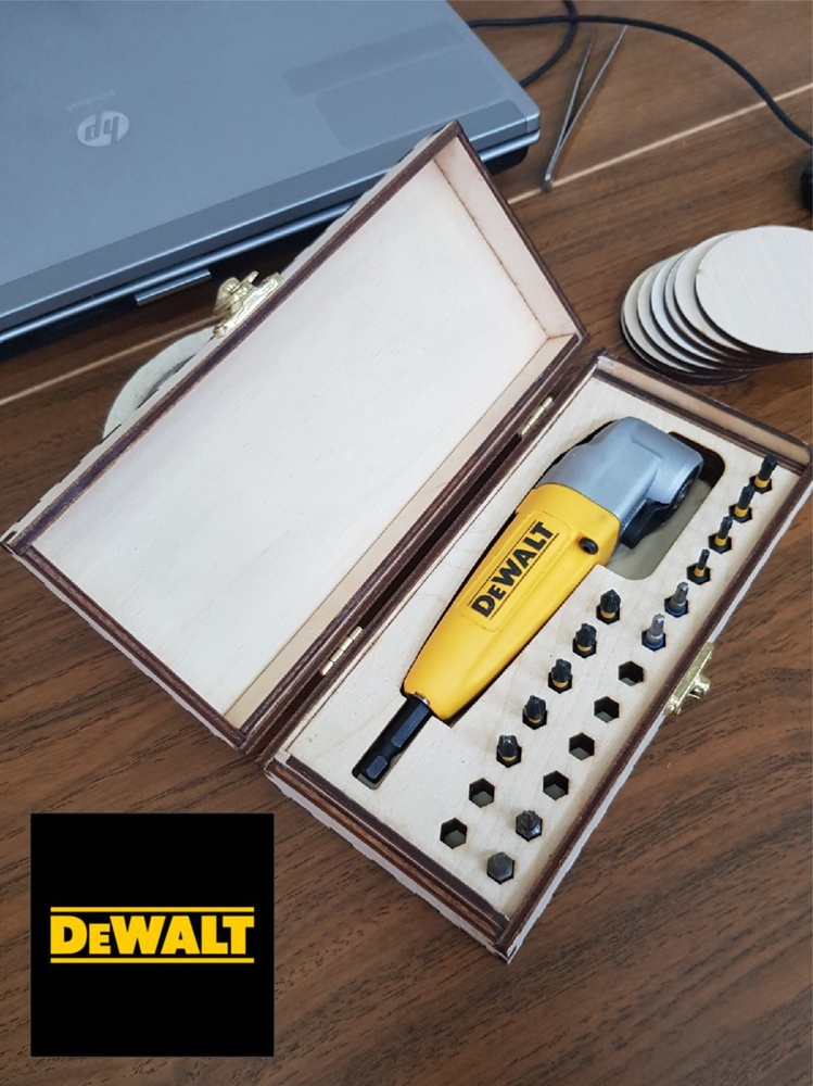 Laser Cut Wooden Box For DEWALT Right Angle Attachment Free Vector