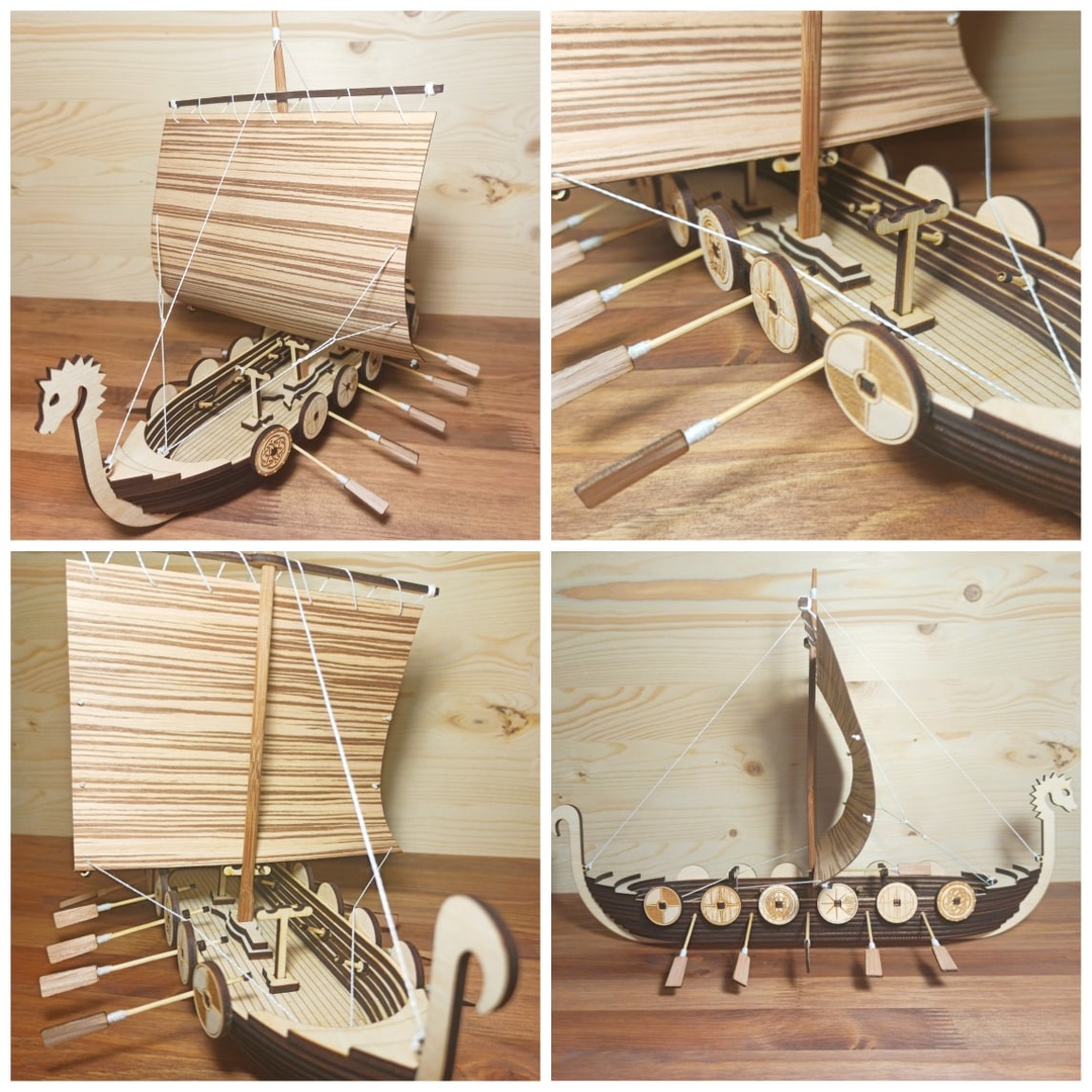 Laser Cut Rook Wooden Viking Ship Free Vector