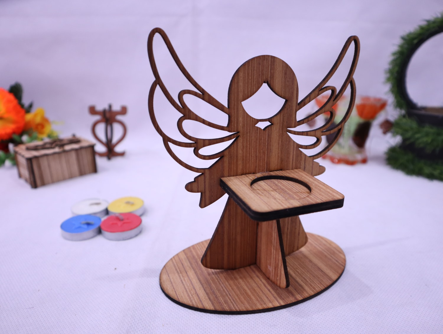 Laser Cut Angel Candle Holder 3mm Free Vector