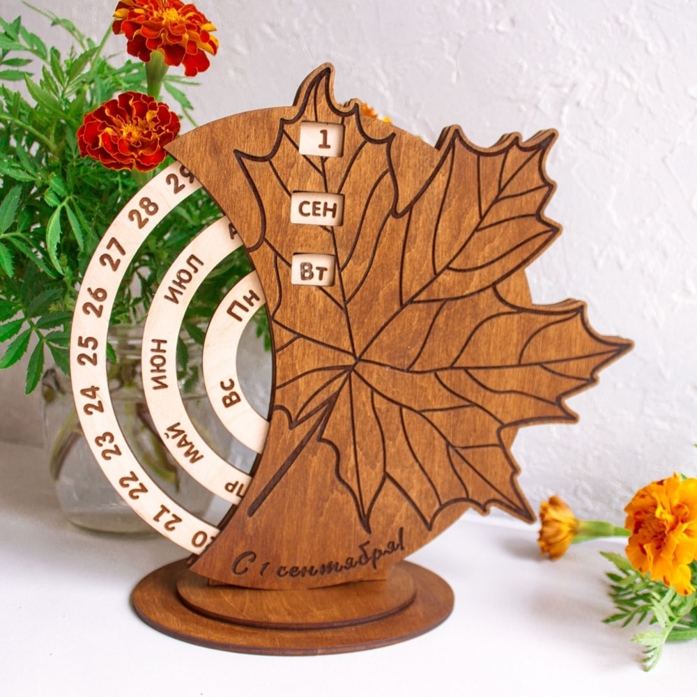 Laser Cut Maple Leaf Perpetual Desk Calendar Free Vector