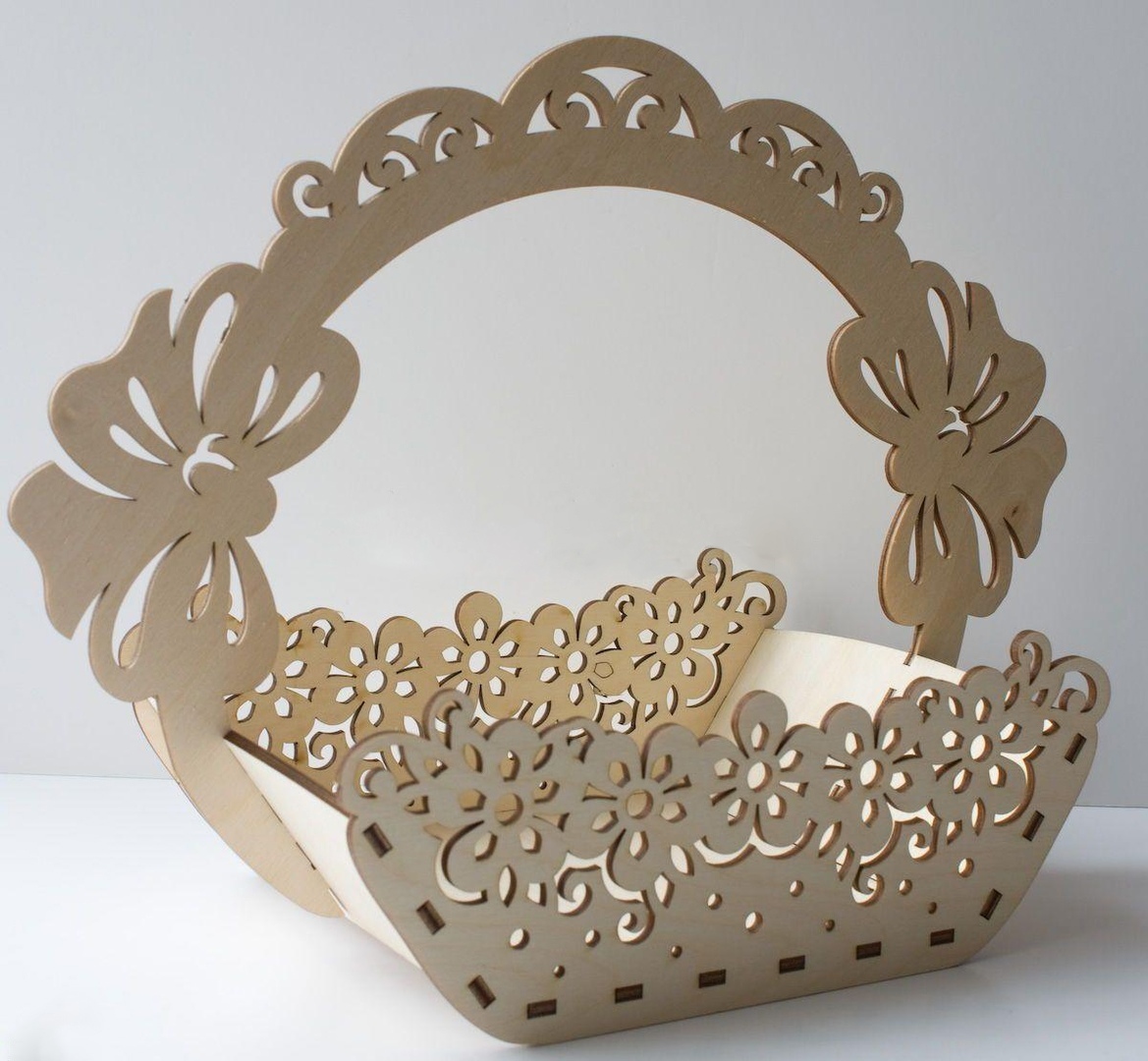 Laser Cut Wooden Decorative Basket With Handle Free Vector